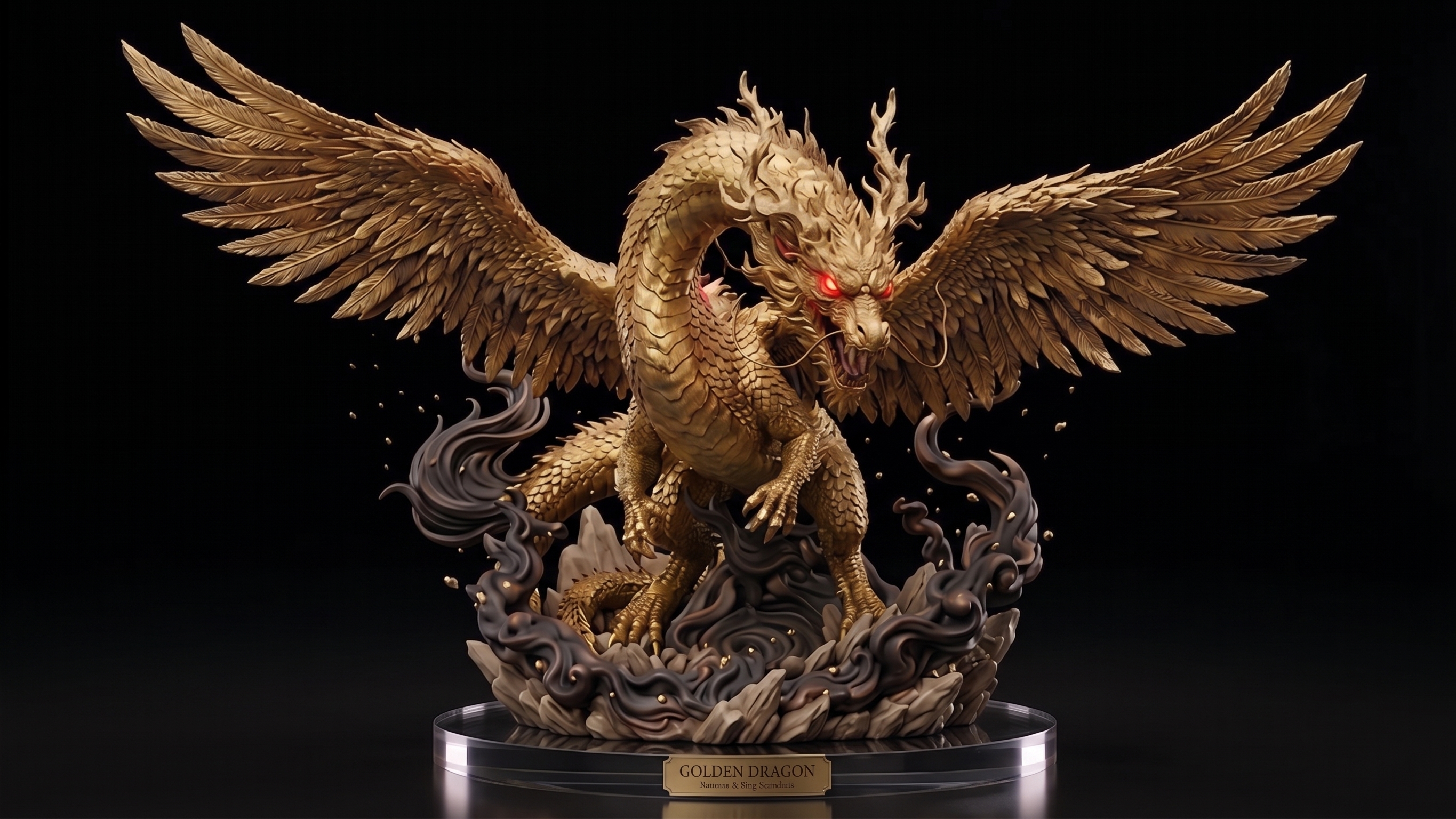 3D printed Ying Long Winged Dragon Mythical Sculpture