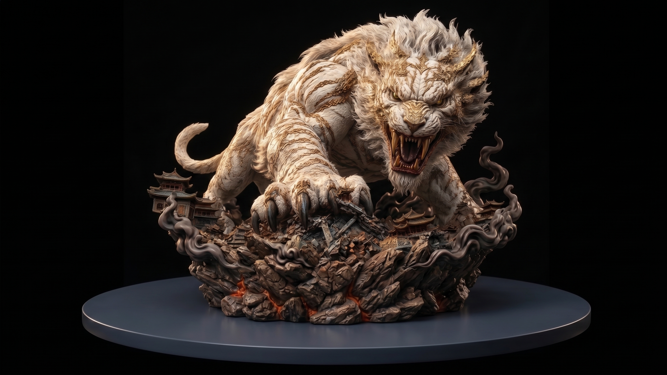 3D printed Bai Hu White Tiger Mythical Sculpture
