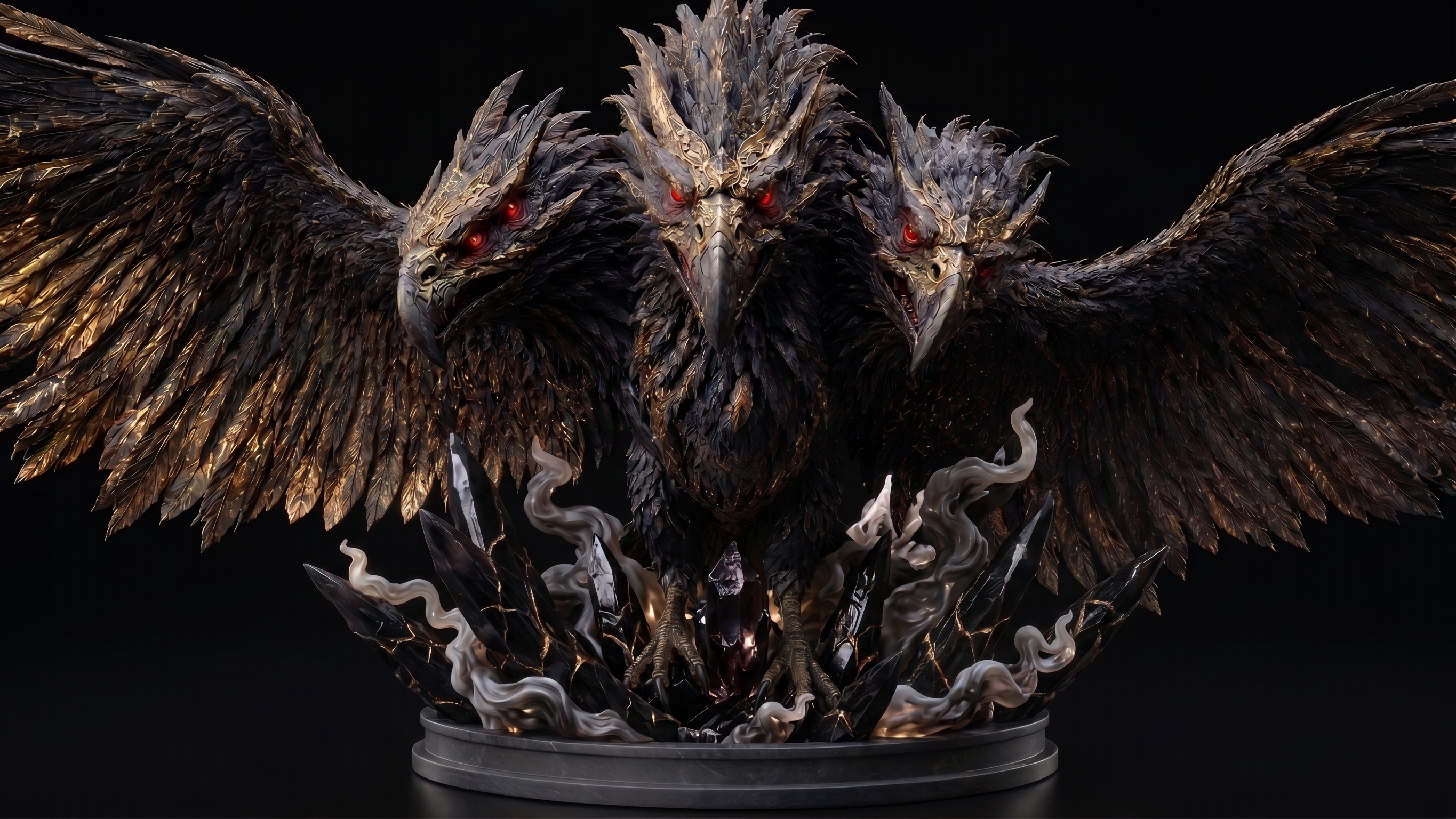 3D printed Qi Tu Three Headed Bird Mythical Sculpture