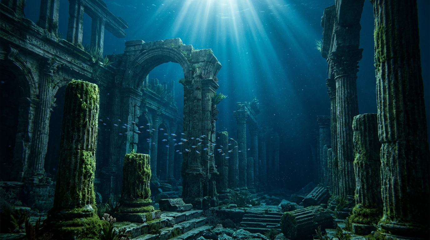Atlantis Sunken Temple Underwater Ruins 3D Printed Aquarium Miniature Scene